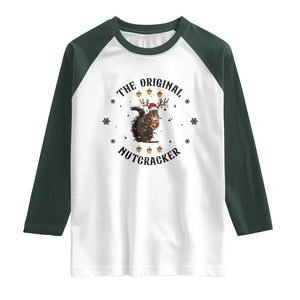 Funny Christmas Squirrel Raglan Shirt The Original Nutcracker Snowflake Santa Hat TS11 White Dark Forest Green Print Your Wear