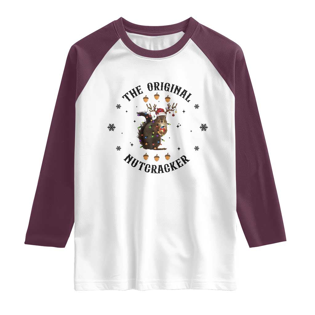 Funny Christmas Squirrel Raglan Shirt The Original Nutcracker Snowflake Santa Hat TS11 White Maroon Print Your Wear