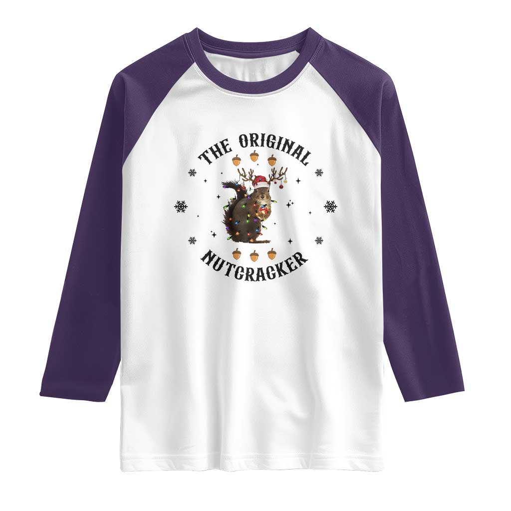 Funny Christmas Squirrel Raglan Shirt The Original Nutcracker Snowflake Santa Hat TS11 White Purple Print Your Wear