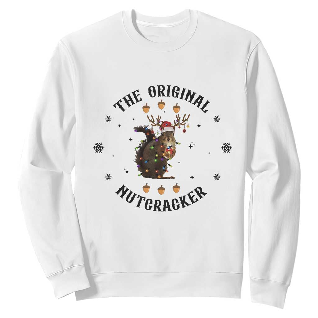 Funny Christmas Squirrel Sweatshirt The Original Nutcracker Snowflake Santa Hat TS11 White Print Your Wear