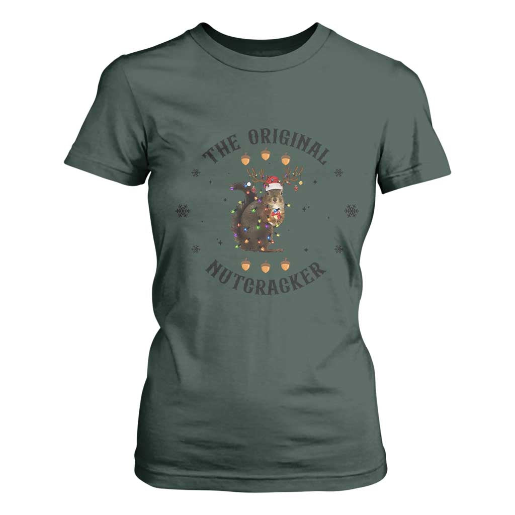Funny Christmas Squirrel T Shirt For Women The Original Nutcracker Snowflake Santa Hat TS11 Dark Forest Green Print Your Wear