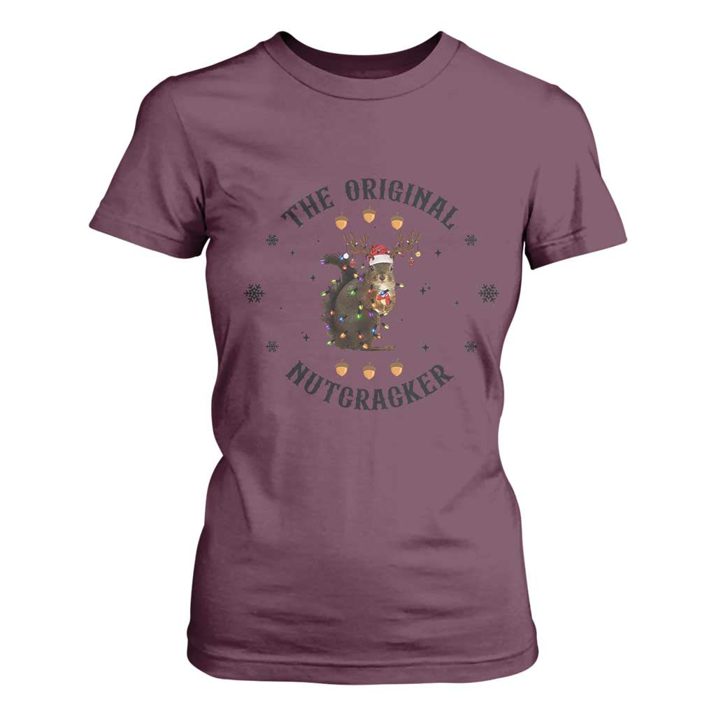 Funny Christmas Squirrel T Shirt For Women The Original Nutcracker Snowflake Santa Hat TS11 Maroon Print Your Wear