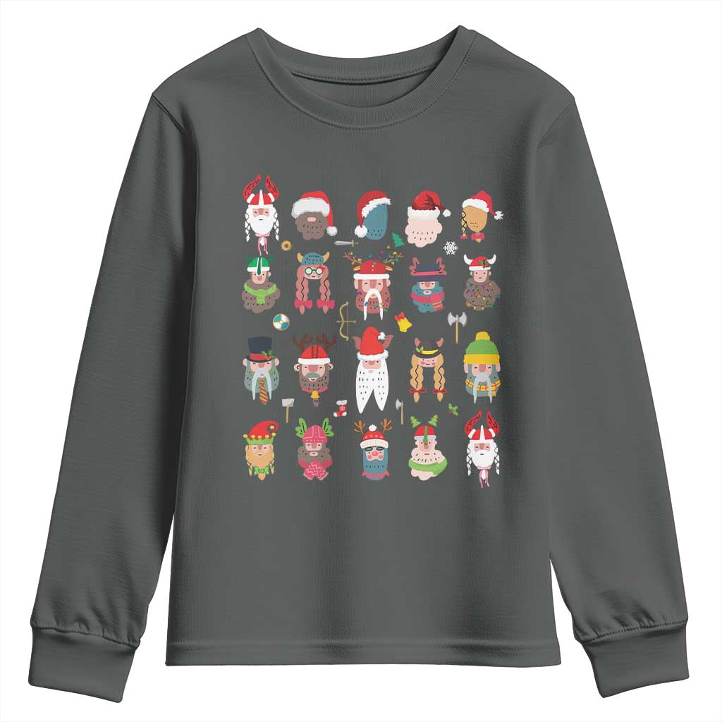 Funny Christmas Viking Youth Sweatshirt Nordic Cute Viking Warriors TS11 Dark Heather Print Your Wear