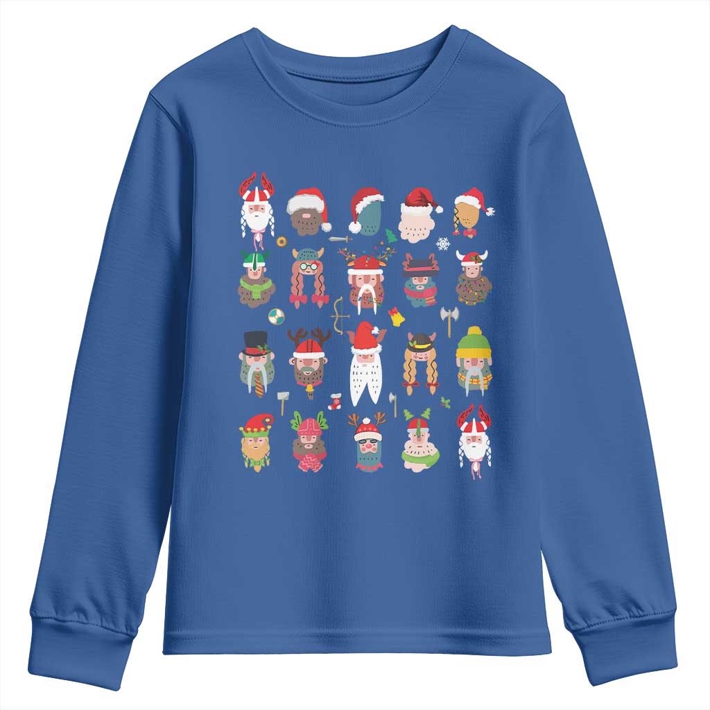 Funny Christmas Viking Youth Sweatshirt Nordic Cute Viking Warriors TS11 Royal Blue Print Your Wear
