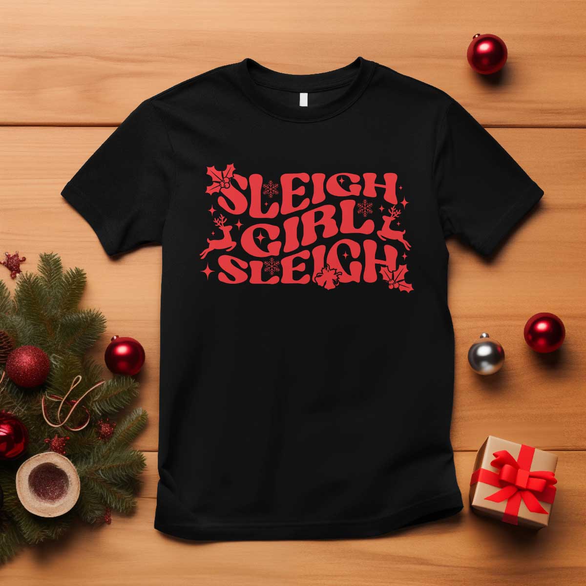 Funny Christmas T Shirt Sleigh Girl Sleigh Reindeer TS11 Black Print Your Wear