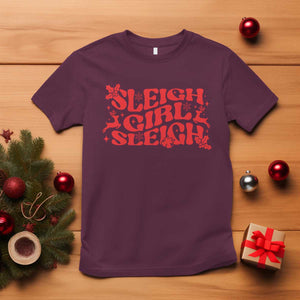 Funny Christmas T Shirt Sleigh Girl Sleigh Reindeer TS11 Maroon Print Your Wear
