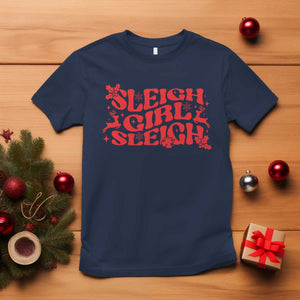 Funny Christmas T Shirt Sleigh Girl Sleigh Reindeer TS11 Navy Print Your Wear