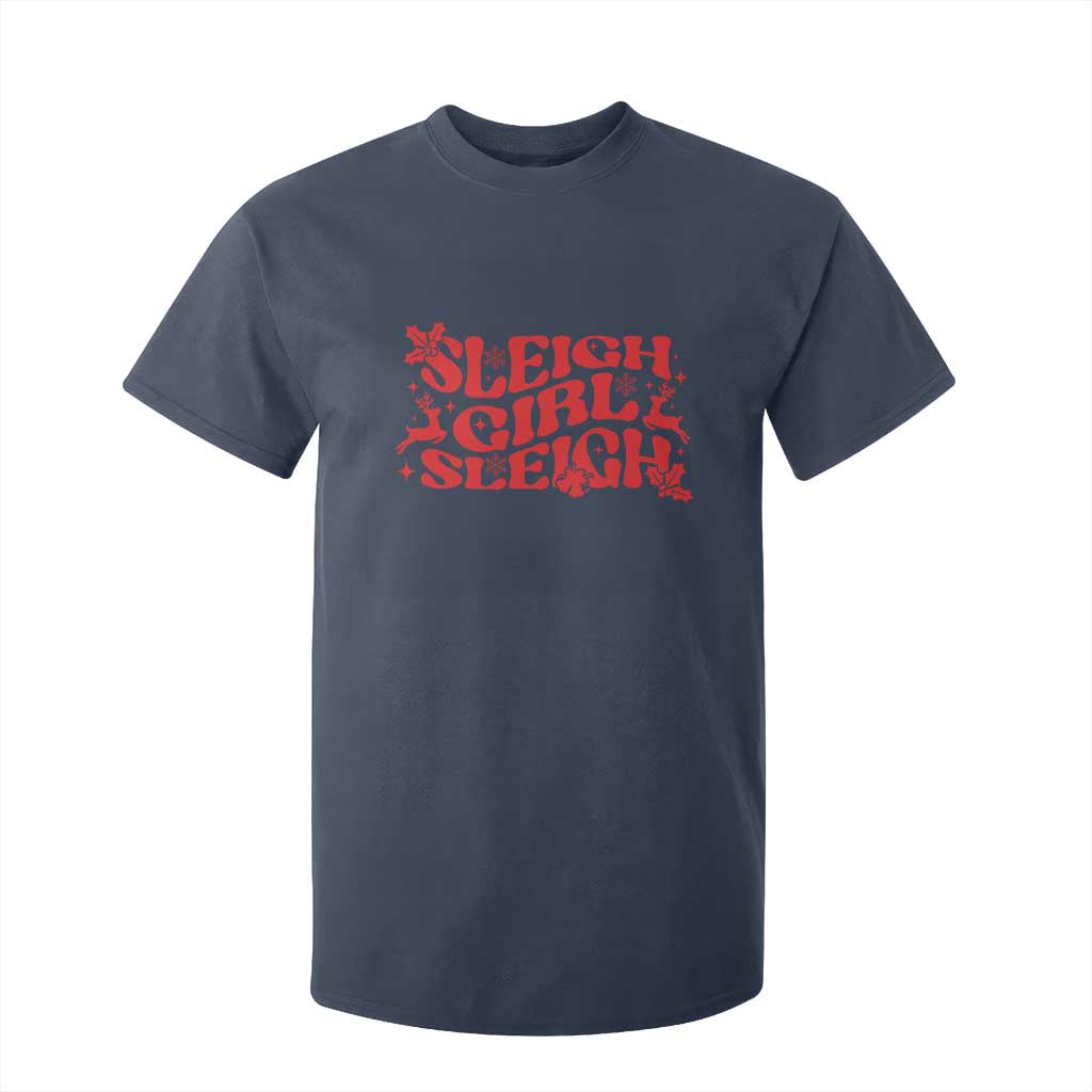 Funny Christmas T Shirt For Kid Sleigh Girl Sleigh Reindeer TS11 Navy Print Your Wear