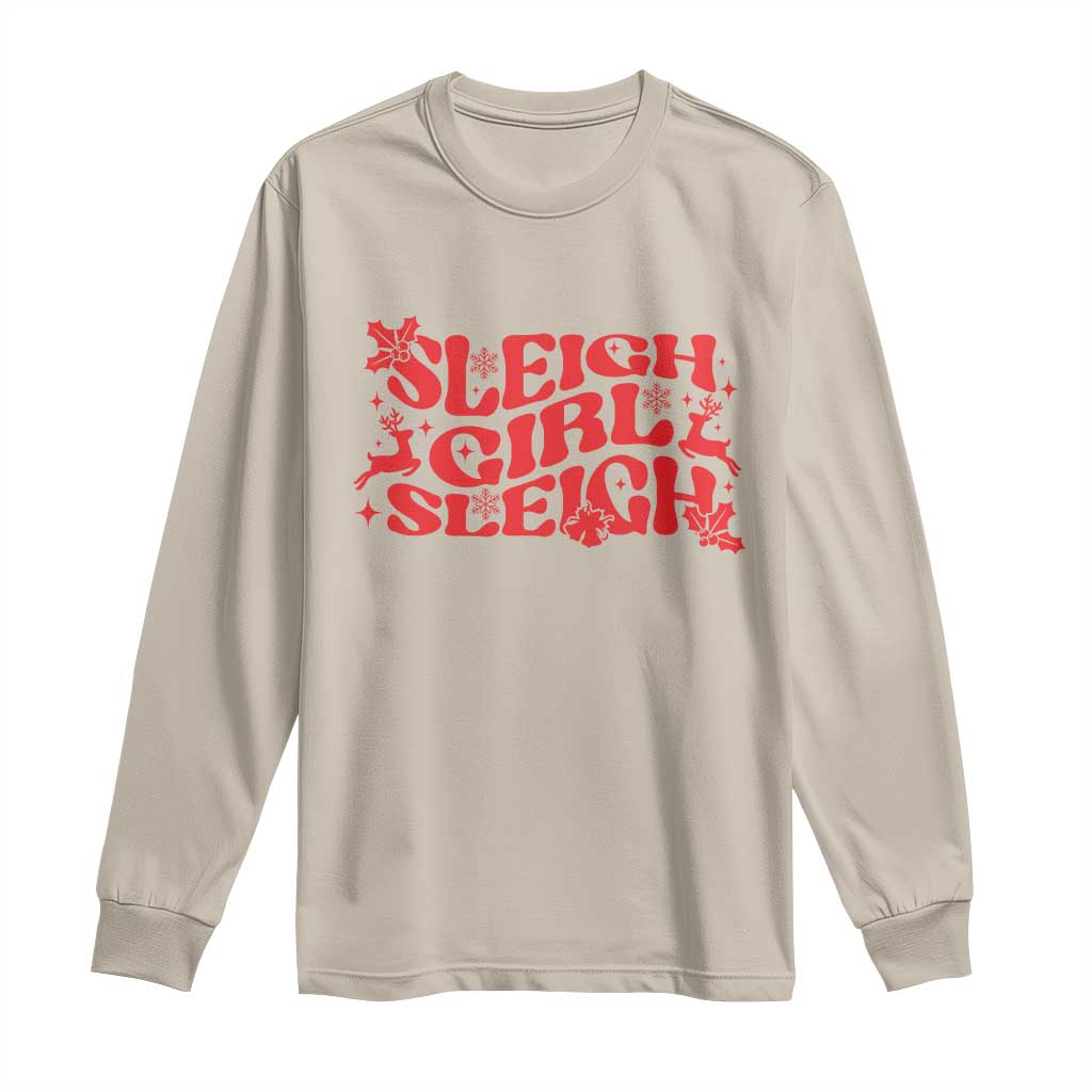 Funny Christmas Long Sleeve Shirt Sleigh Girl Sleigh Reindeer TS11 Sand Print Your Wear