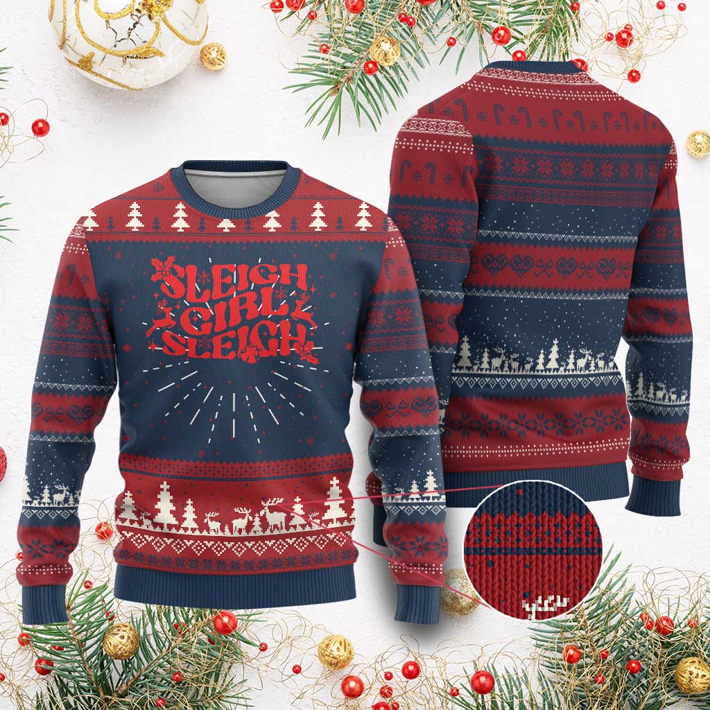 Funny Xmas Ugly Christmas Sweater Sleigh Girl Sleigh Reindeer TS11 Burgundy Print Your Wear