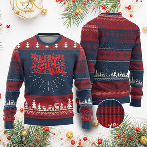 Funny Xmas Ugly Christmas Sweater Sleigh Girl Sleigh Reindeer TS11 Burgundy Print Your Wear