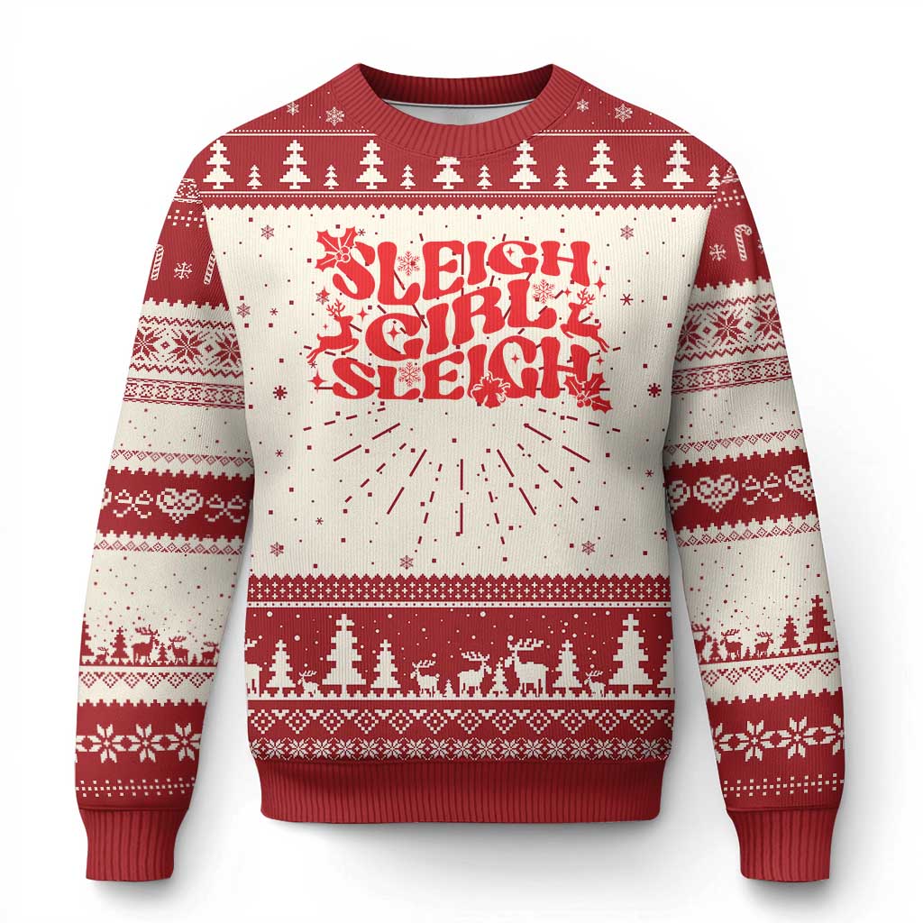 Funny Xmas Ugly Christmas Sweater Sleigh Girl Sleigh Reindeer TS11 Red Print Your Wear