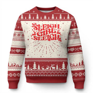 Funny Xmas Ugly Christmas Sweater Sleigh Girl Sleigh Reindeer TS11 Red Print Your Wear