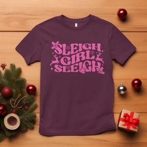 Funny Pink Christmas T Shirt Sleigh Girl Sleigh Reindeer TS11 Maroon Print Your Wear