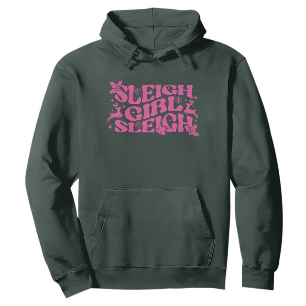 Funny Pink Christmas Hoodie Sleigh Girl Sleigh Reindeer TS11 Dark Forest Green Print Your Wear