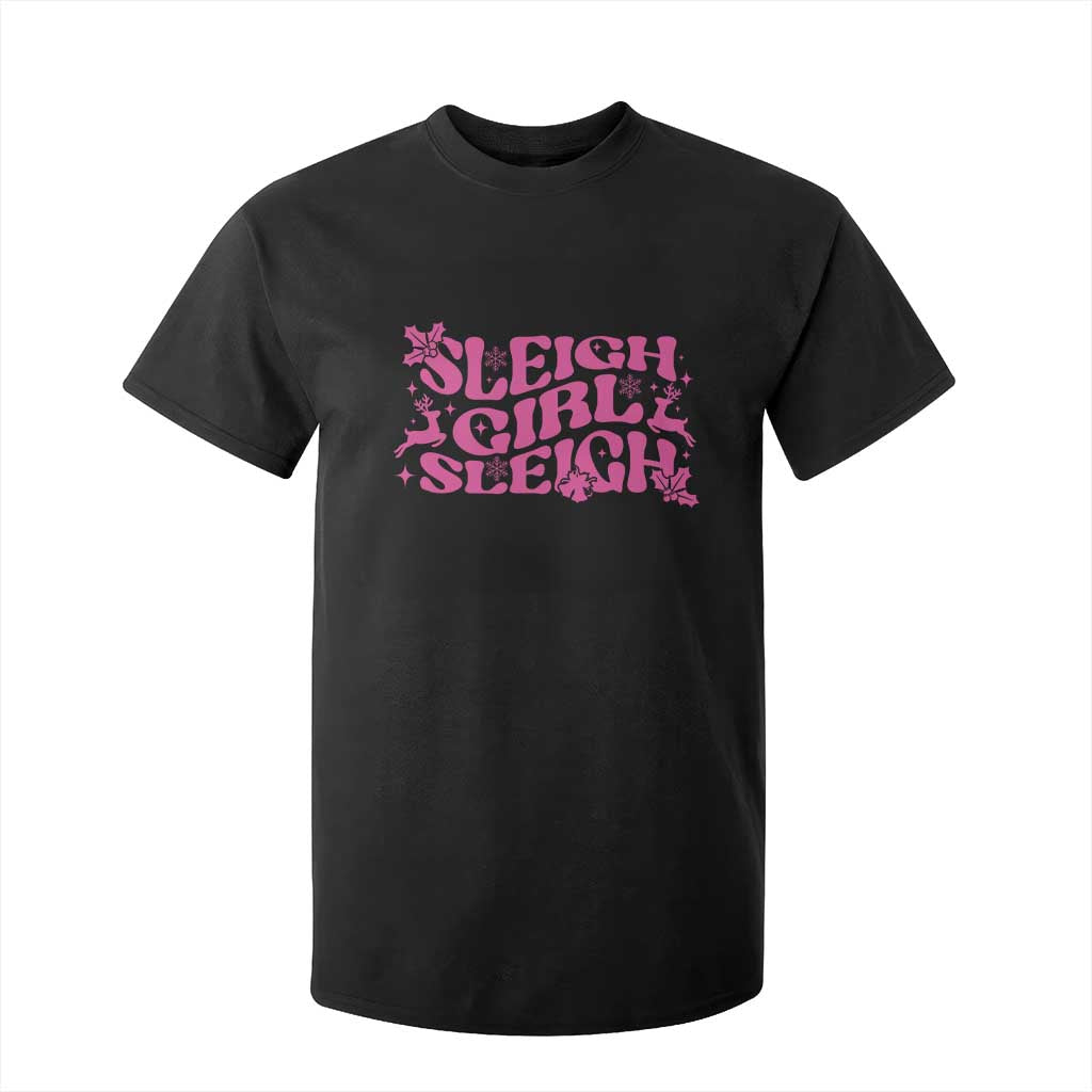 Funny Pink Christmas T Shirt For Kid Sleigh Girl Sleigh Reindeer TS11 Black Print Your Wear