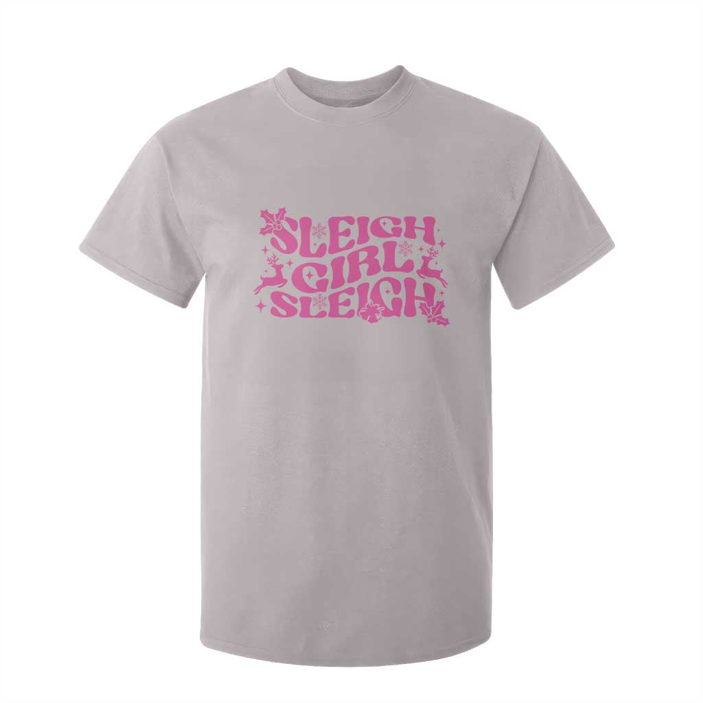 Funny Pink Christmas T Shirt For Kid Sleigh Girl Sleigh Reindeer TS11 Ice Gray Print Your Wear