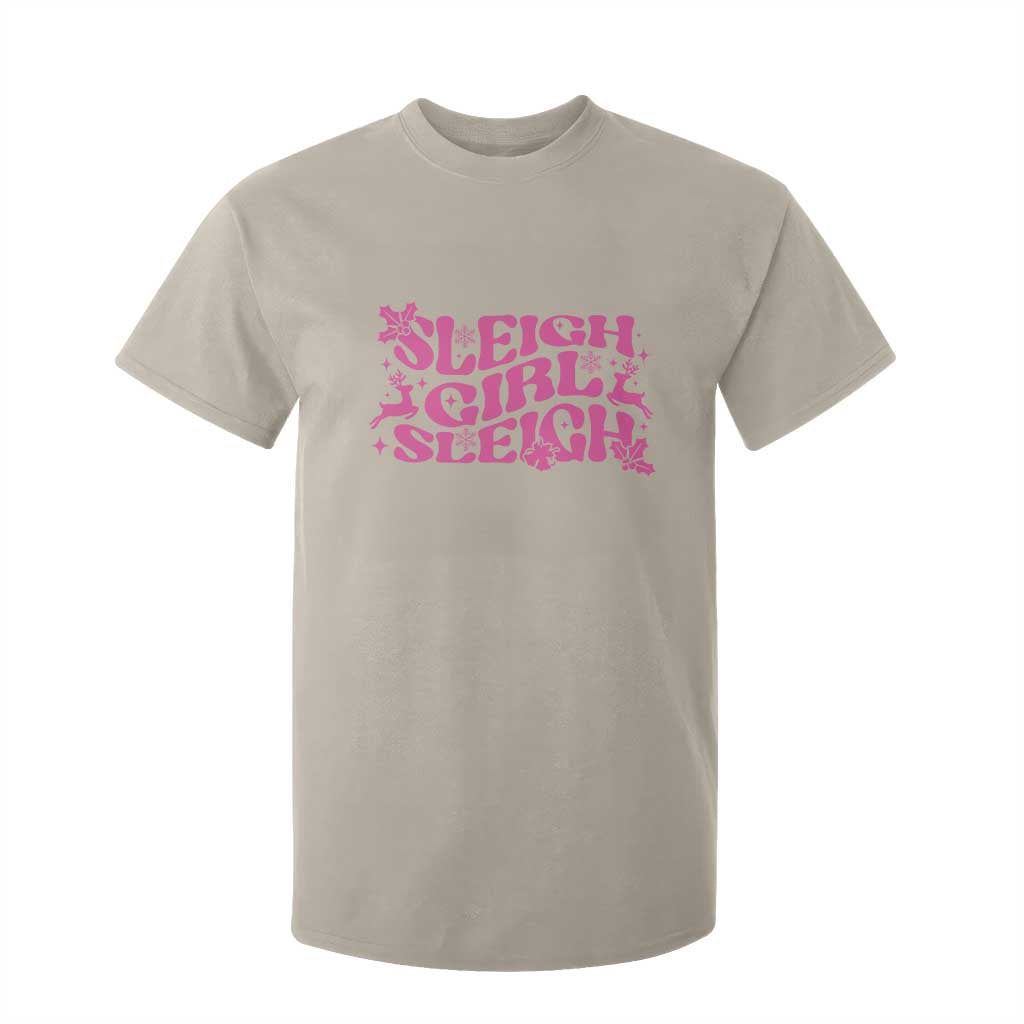 Funny Pink Christmas T Shirt For Kid Sleigh Girl Sleigh Reindeer TS11 Sand Print Your Wear