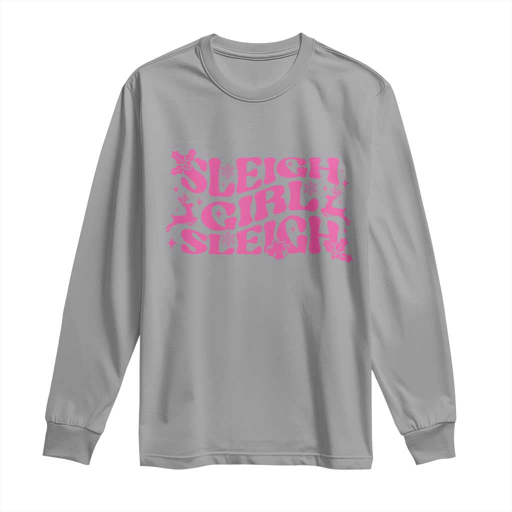 Funny Pink Christmas Long Sleeve Shirt Sleigh Girl Sleigh Reindeer TS11 Sport Gray Print Your Wear