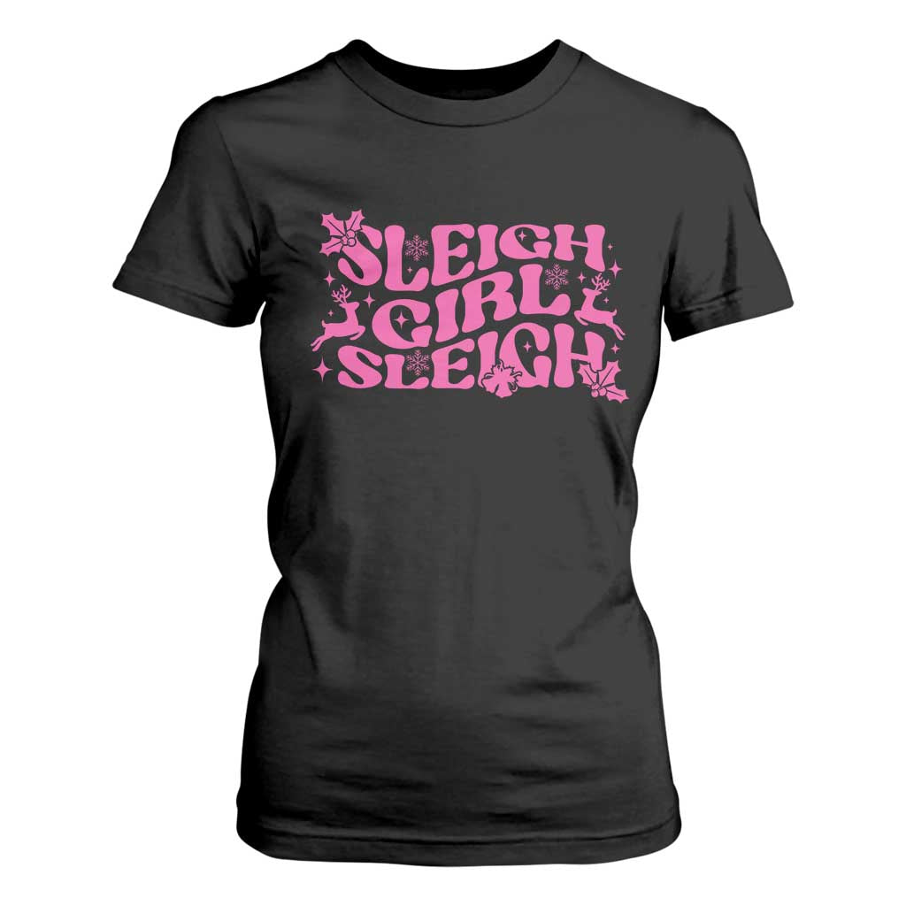 Funny Pink Christmas T Shirt For Women Sleigh Girl Sleigh Reindeer TS11 Black Print Your Wear