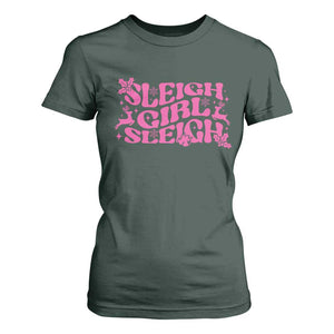 Funny Pink Christmas T Shirt For Women Sleigh Girl Sleigh Reindeer TS11 Dark Forest Green Print Your Wear