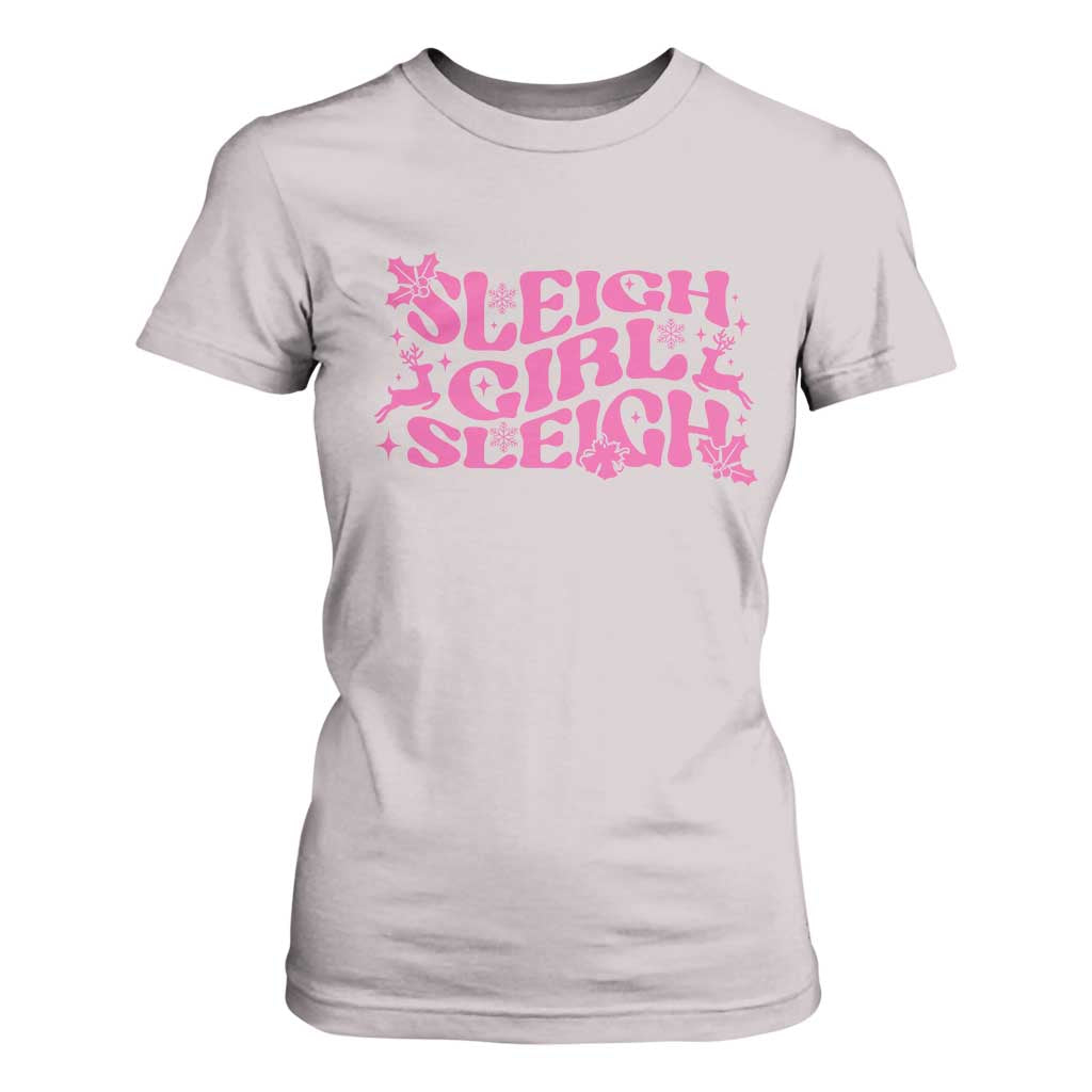 Funny Pink Christmas T Shirt For Women Sleigh Girl Sleigh Reindeer TS11 Ice Gray Print Your Wear