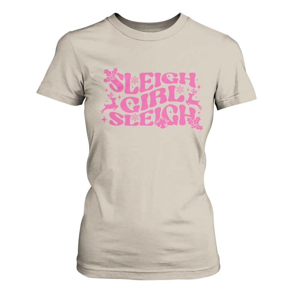 Funny Pink Christmas T Shirt For Women Sleigh Girl Sleigh Reindeer TS11 Sand Print Your Wear