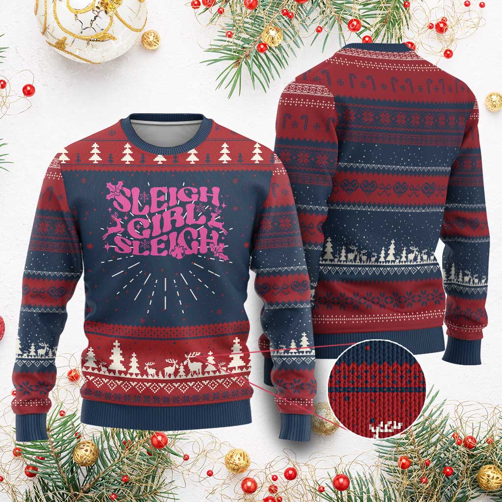 Funny Pink Xmas Ugly Christmas Sweater Sleigh Girl Sleigh Reindeer TS11 Burgundy Print Your Wear