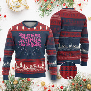 Funny Pink Xmas Ugly Christmas Sweater Sleigh Girl Sleigh Reindeer TS11 Burgundy Print Your Wear
