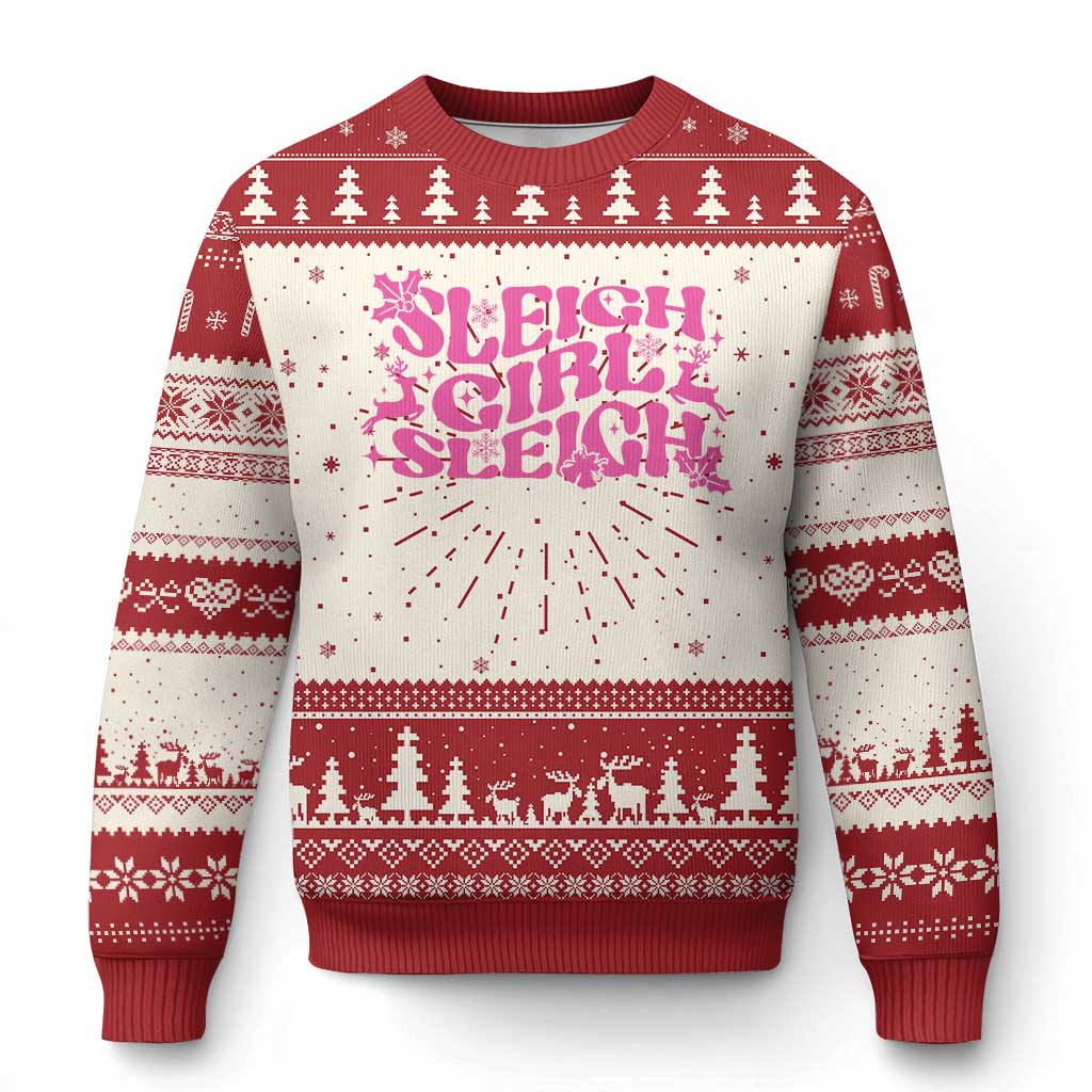 Funny Pink Xmas Ugly Christmas Sweater Sleigh Girl Sleigh Reindeer TS11 Red Print Your Wear