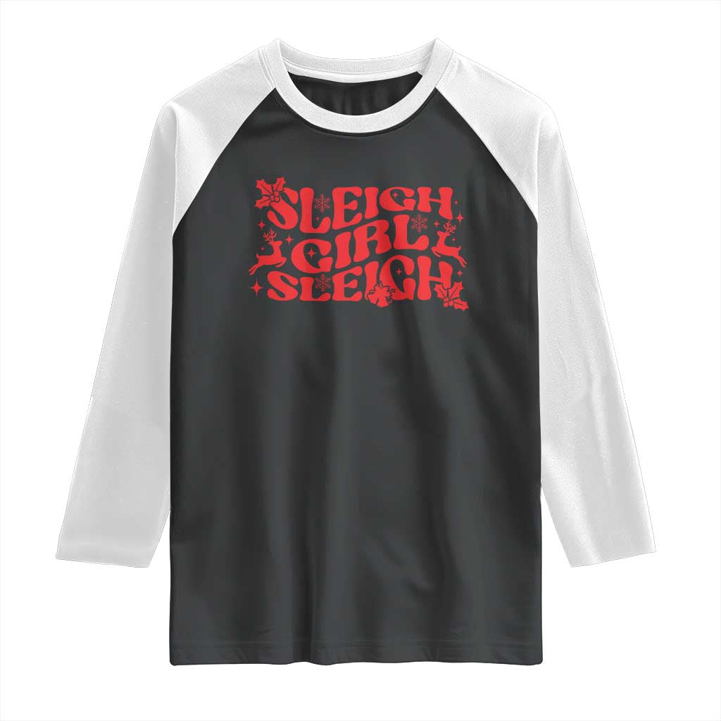 Funny Christmas Raglan Shirt Sleigh Girl Sleigh Reindeer TS11 Black White Print Your Wear