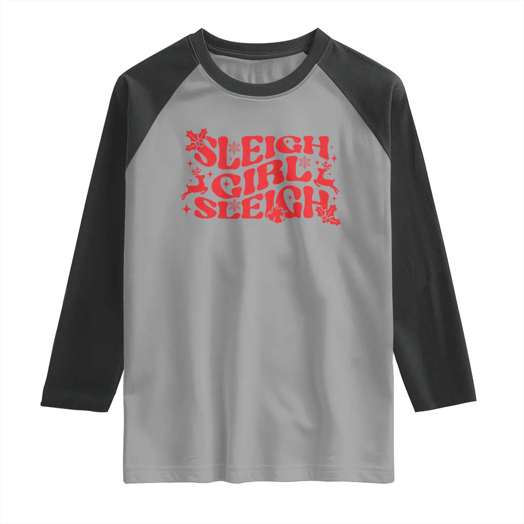 Funny Christmas Raglan Shirt Sleigh Girl Sleigh Reindeer TS11 Sport Gray Black Print Your Wear