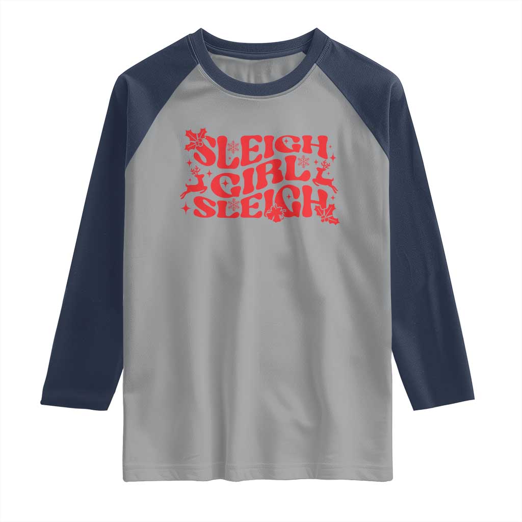 Funny Christmas Raglan Shirt Sleigh Girl Sleigh Reindeer TS11 Sport Gray Navy Print Your Wear