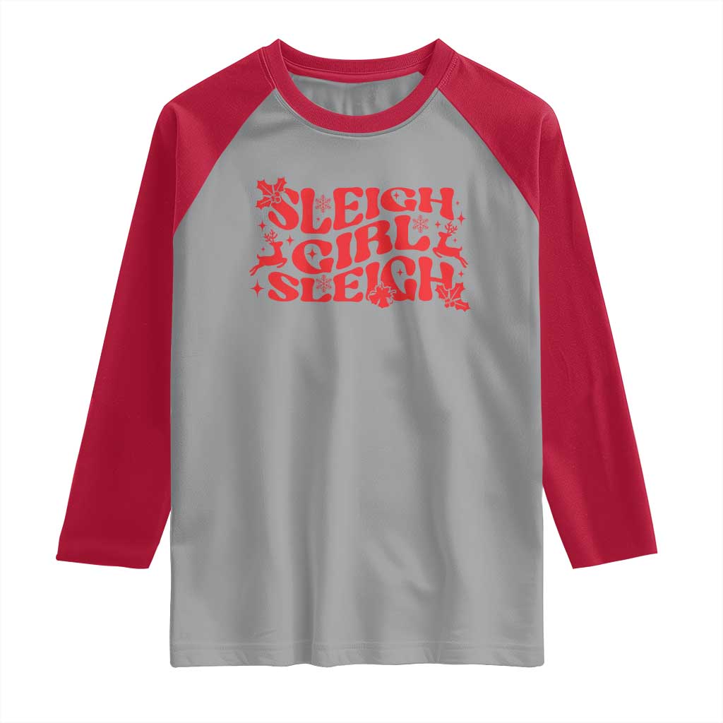Funny Christmas Raglan Shirt Sleigh Girl Sleigh Reindeer TS11 Sport Gray Red Print Your Wear