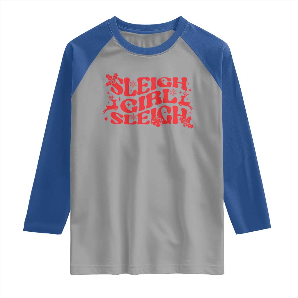 Funny Christmas Raglan Shirt Sleigh Girl Sleigh Reindeer TS11 Sport Gray Royal Print Your Wear