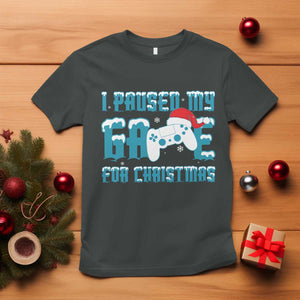 Funny Christmas Gamers T Shirt I Paused My Game For Christmas Snowy Santa Hat TS11 Dark Heather Print Your Wear