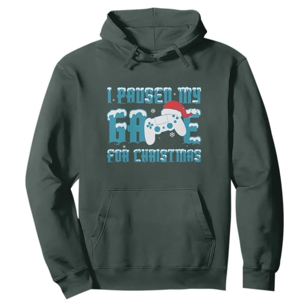 Funny Christmas Gamers Hoodie I Paused My Game For Christmas Snowy Santa Hat TS11 Dark Forest Green Print Your Wear
