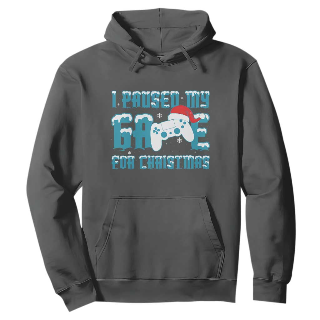 Funny Christmas Gamers Hoodie I Paused My Game For Christmas Snowy Santa Hat TS11 Dark Heather Print Your Wear