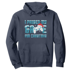 Funny Christmas Gamers Hoodie I Paused My Game For Christmas Snowy Santa Hat TS11 Navy Print Your Wear