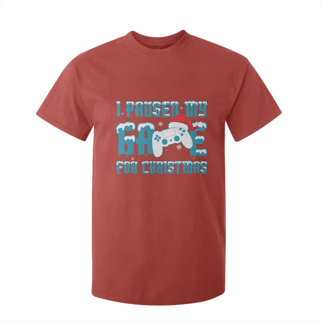 Funny Christmas Gamers T Shirt For Kid I Paused My Game For Christmas Snowy Santa Hat TS11 Red Print Your Wear