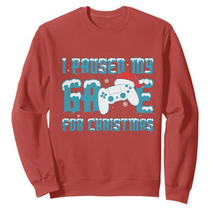 Funny Christmas Gamers Sweatshirt I Paused My Game For Christmas Snowy Santa Hat TS11 Red Print Your Wear