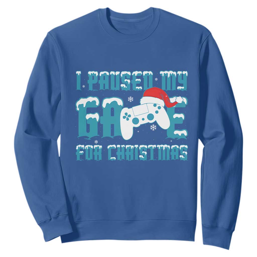 Funny Christmas Gamers Sweatshirt I Paused My Game For Christmas Snowy Santa Hat TS11 Royal Blue Print Your Wear