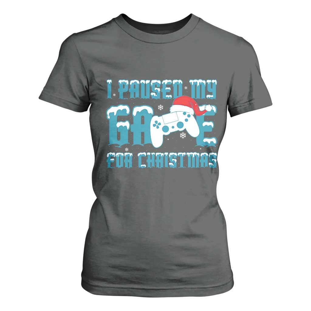 Funny Christmas Gamers T Shirt For Women I Paused My Game For Christmas Snowy Santa Hat TS11 Dark Heather Print Your Wear