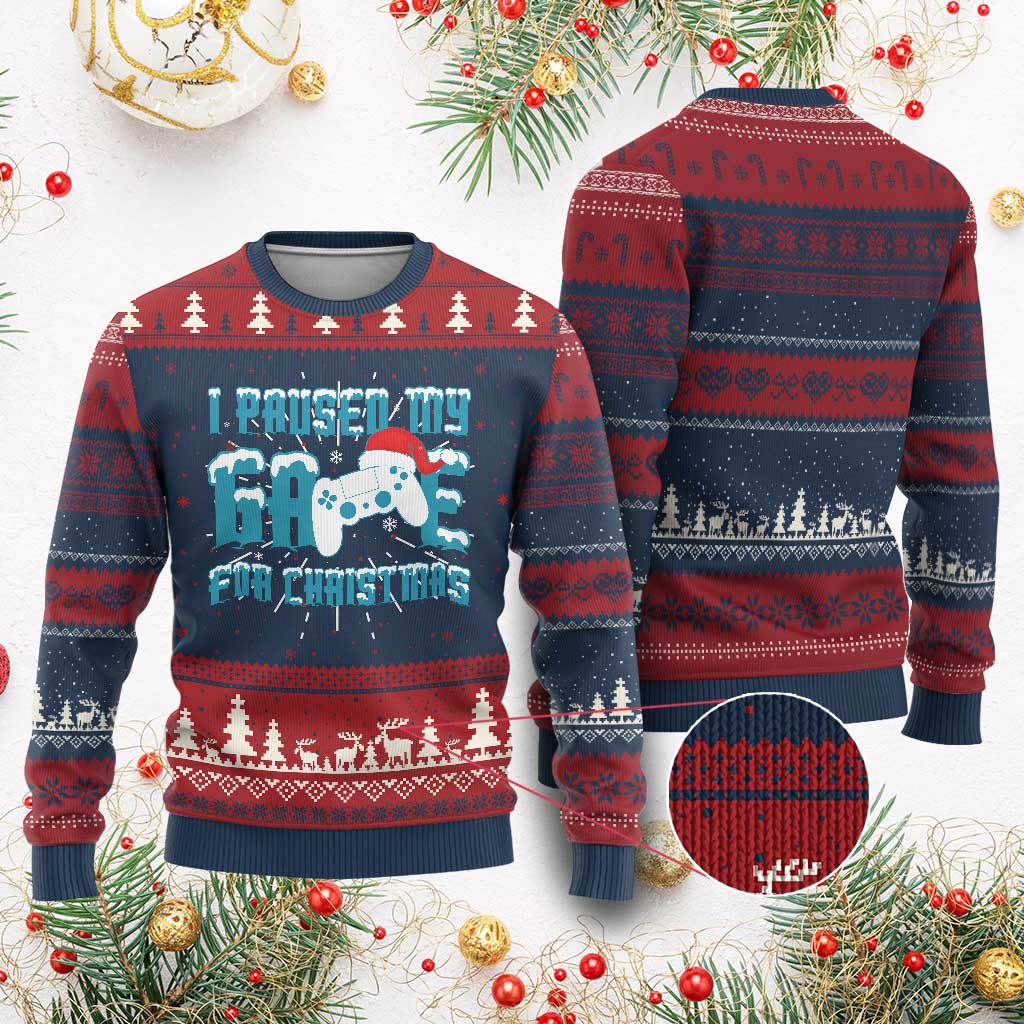 Funny Xmas Gamers Ugly Christmas Sweater I Paused My Game For Christmas Snowy Santa Hat TS11 Burgundy Print Your Wear