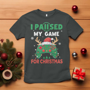 Funny Christmas Gamers T Shirt I Paused My Game For Christmas Santa Hat TS11 Dark Heather Print Your Wear