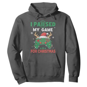 Funny Christmas Gamers Hoodie I Paused My Game For Christmas Santa Hat TS11 Dark Heather Print Your Wear