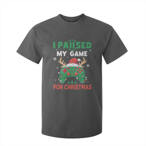 Funny Christmas Gamers T Shirt For Kid I Paused My Game For Christmas Santa Hat TS11 Dark Heather Print Your Wear