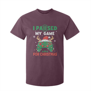 Funny Christmas Gamers T Shirt For Kid I Paused My Game For Christmas Santa Hat TS11 Maroon Print Your Wear