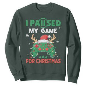 Funny Christmas Gamers Sweatshirt I Paused My Game For Christmas Santa Hat TS11 Dark Forest Green Print Your Wear