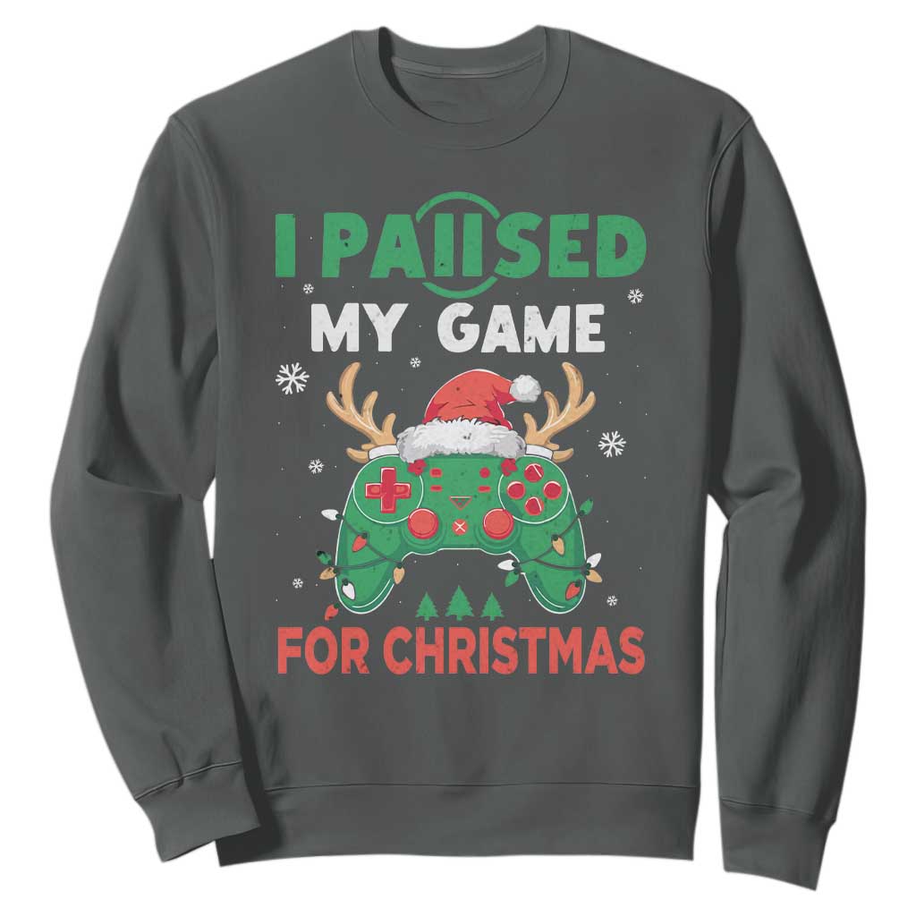 Funny Christmas Gamers Sweatshirt I Paused My Game For Christmas Santa Hat TS11 Dark Heather Print Your Wear